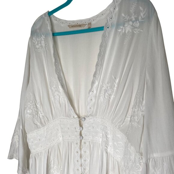 Soft Surroundings Babydoll Blouse Womens Size L‎ White Embroidered Flowy Coastal - Picture 4 of 11